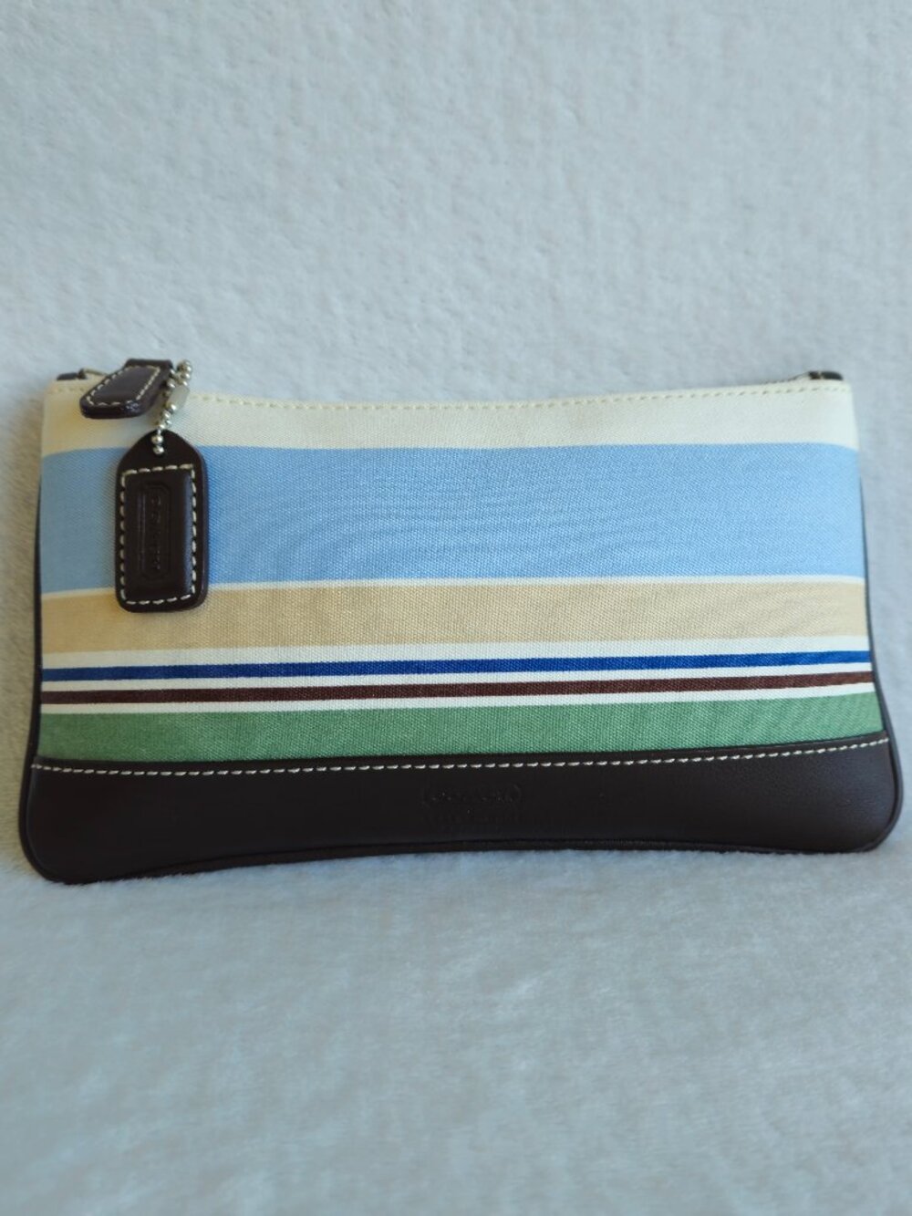 Vinate Coach Y2K Cosmetic Pouch Bag Striped Design Brown Leather